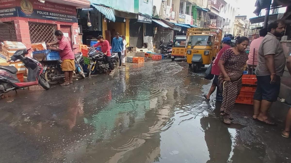 चिंताद्रिपेट में मछली की दुकान के पानी के कारण अय्या मुदाली स्ट्रीट में पानी भर गया है